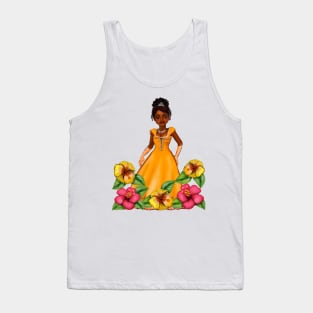 Princess Coco with hibiscus flowers  ! beautiful  black girl with Afro hair, brown eyes and dark brown skin. Hair love ! Tank Top